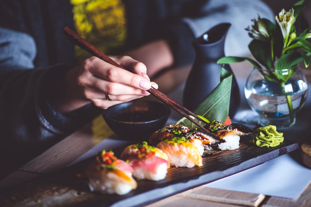 MakoStars LLC/ sushi with chopsticks